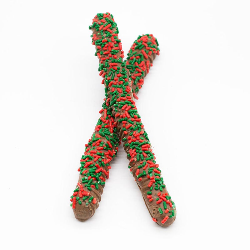 Wilson Candy 2 Piece Milk Chocolate Pretzel Rods with Holiday Sprinkles